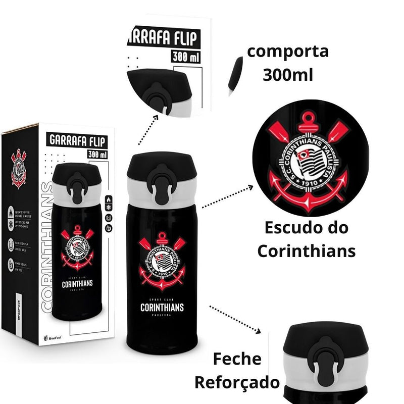Garrafa Flip Térmica Timão Corinthians Brasileirão Campeonato Futebol Pai Presente Treino