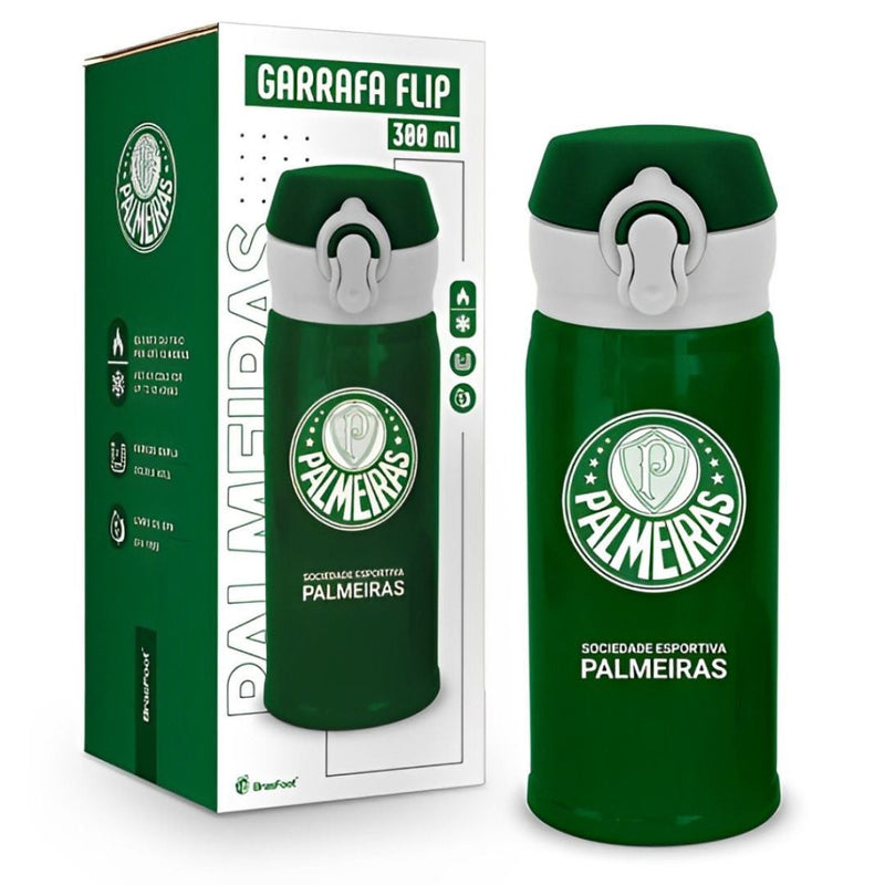 Garrafa Flip Térmica 300ml Palmeiras Verdão Campeonato Futebol Pai Presente Treino Time Megalomania