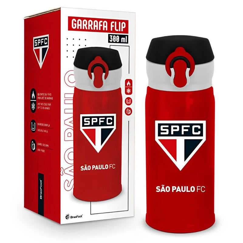 Garrafa Flip Térmica Tricolor São Paulo Metal Campeonato Futebol Pai Presente Treino Esporte