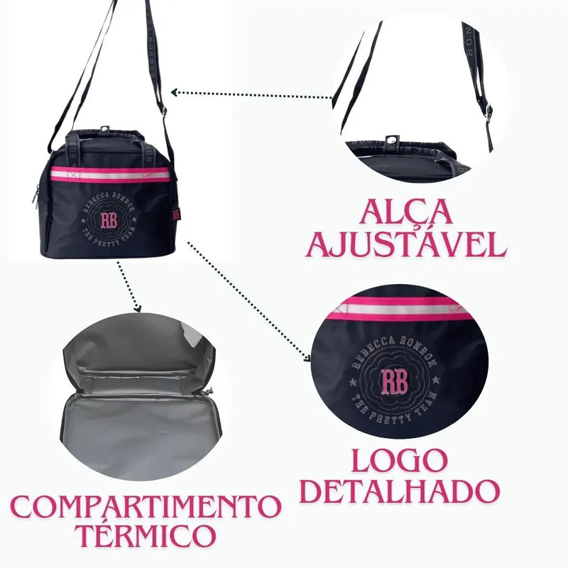 Lancheira Térmica Rebecca Bonbon Preto Rosa Roxo Matelassê Juvenil Lanche Meninas Escolar Megalomania