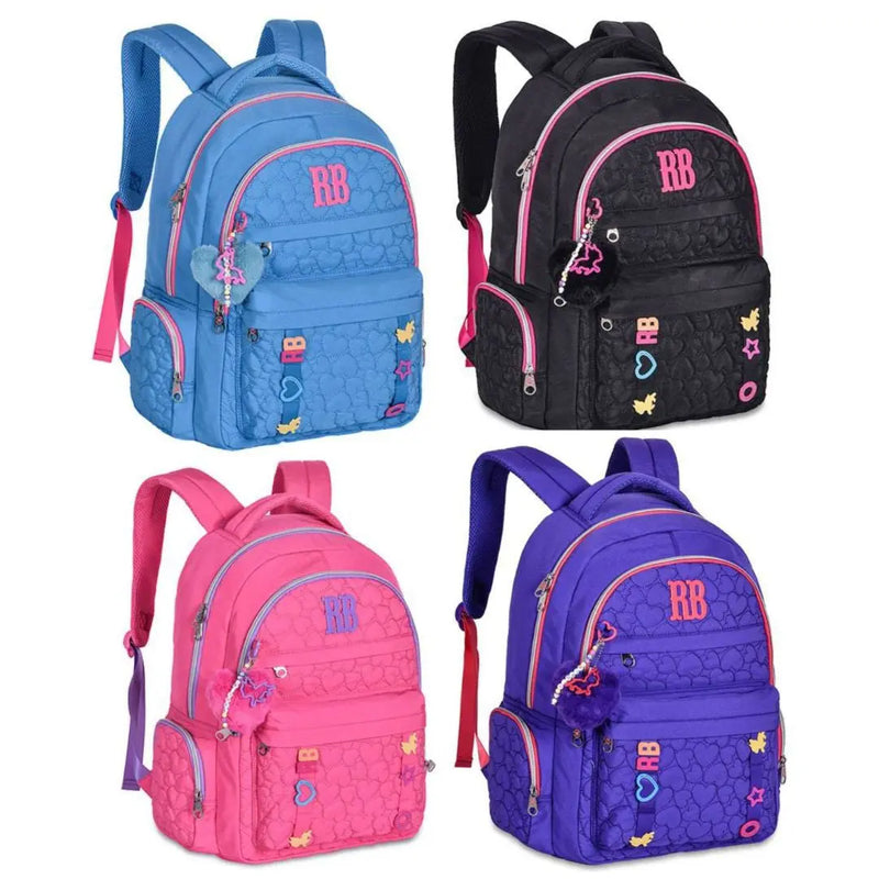 Mochila Costas Rebecca Bonbon Preto Rosa Roxo Azul Feminino Escolar Menina Chaveiro Clio Megalomania