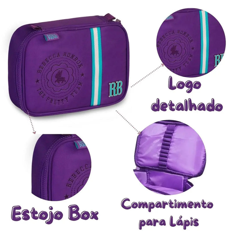 Estojo Box Rebecca Bonbon Preto Rosa Roxo Juvenil Feminino Meninas Escolar Clio Megalomania