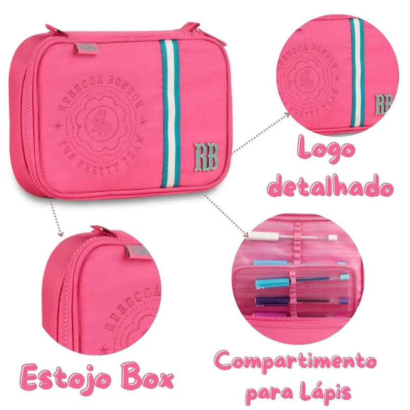 Estojo Box Rebecca Bonbon Preto Rosa Roxo Juvenil Feminino Meninas Escolar Clio Megalomania