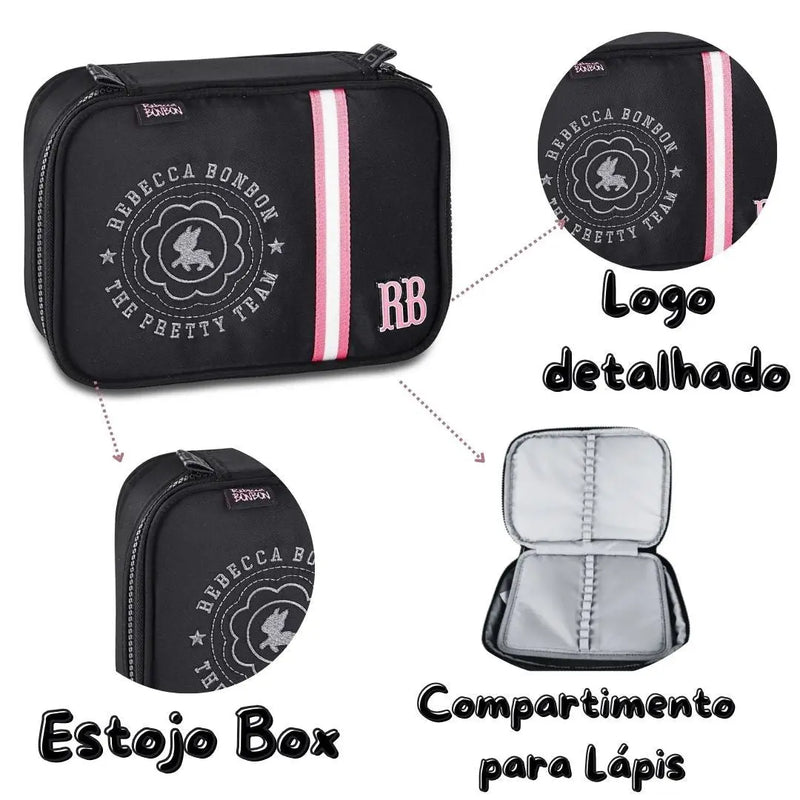 Estojo Box Rebecca Bonbon Preto Rosa Roxo Juvenil Feminino Meninas Escolar Clio Megalomania