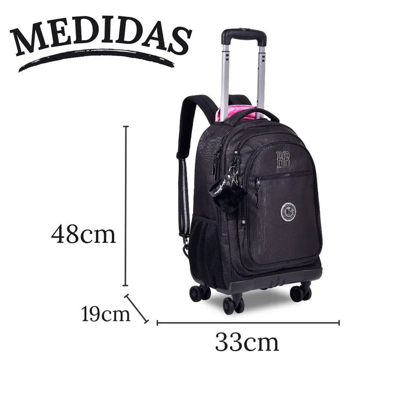 Mochila Carrinho Rebecca Bonbon Preto Juvenil Escolar Feminino Meninas Chaveiro Clio Megalomania