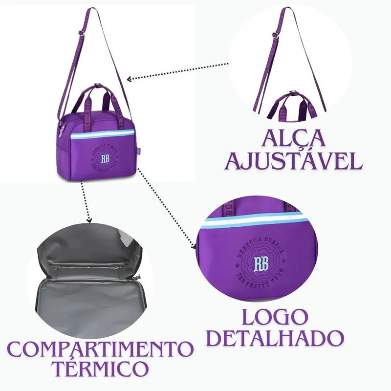 Lancheira Térmica Rebecca Bonbon Preto Rosa Roxo Matelassê Juvenil Lanche Meninas Escolar Megalomania