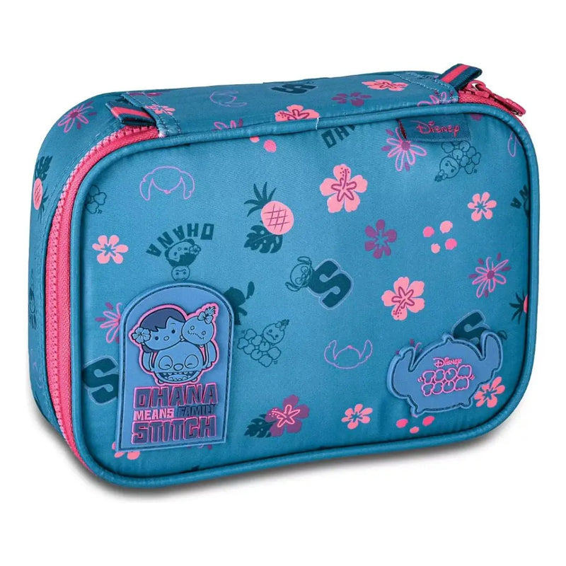 Estojo Box Stitch Disney Azul Lilás Rosa Juvenil Escolar Feminino Meninas Clio Megalomania