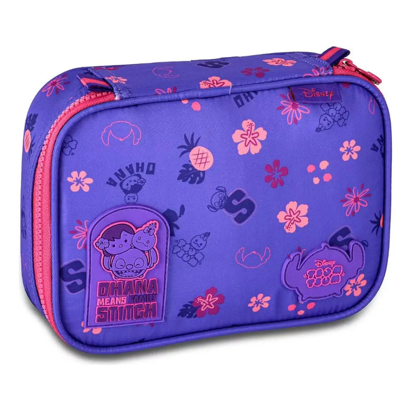 Estojo Box Stitch Disney Azul Lilás Rosa Juvenil Escolar Feminino Meninas Clio Megalomania