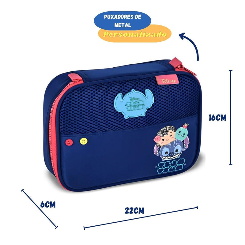 Estojo Simples Box Tsum Tsum Stitch Disney Escolar Original 36 Elastico 100 Pens Megalomania