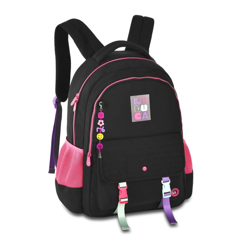 Mochila Costas Lilás Preto Rosa Luluca Chaveiro Escolar Juvenil Meninas Feminino Clio
