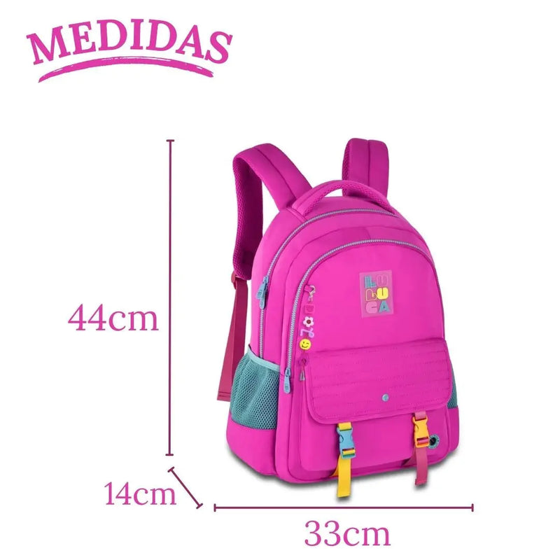 Kit Mochila Costas Rosa Luluca Estojo Box Escolar Juvenil Meninas Feminino Chaveiro Clio Megalomania