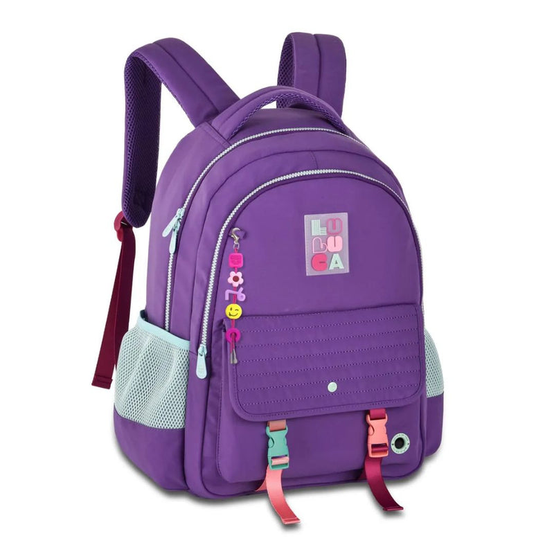 Mochila Costas Lilás Preto Rosa Luluca Chaveiro Escolar Juvenil Meninas Feminino Clio