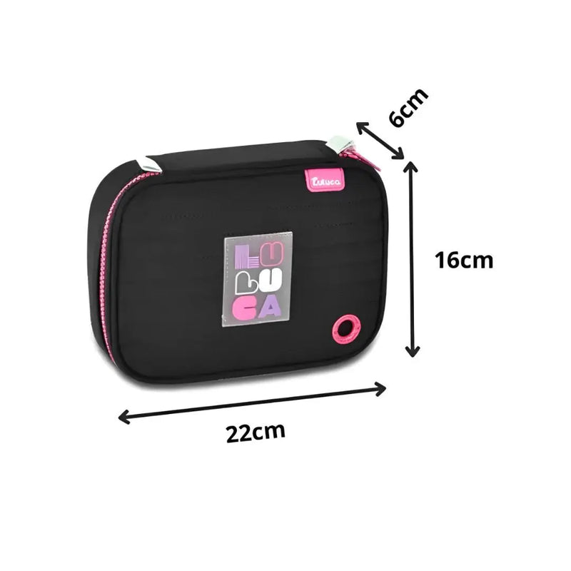 Kit Mochila Costas Preta Luluca Estojo Box Escolar Juvenil Feminino Meninas Chaveiro Clio Megalomania