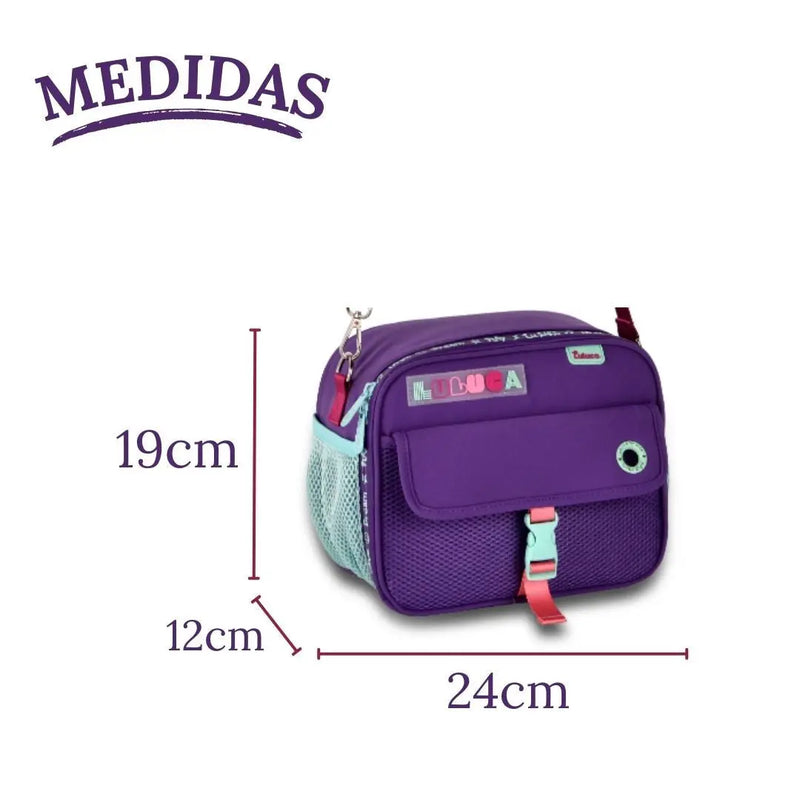 Kit Lancheira Térmica Estojo Box Roxo Lanche Escolar Lápis Juvenil Feminino Clio Megalomania