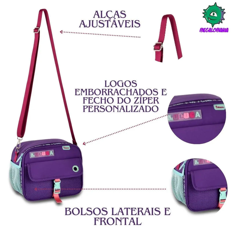 Kit Lancheira Térmica Estojo Box Roxo Lanche Escolar Lápis Juvenil Feminino Clio Megalomania