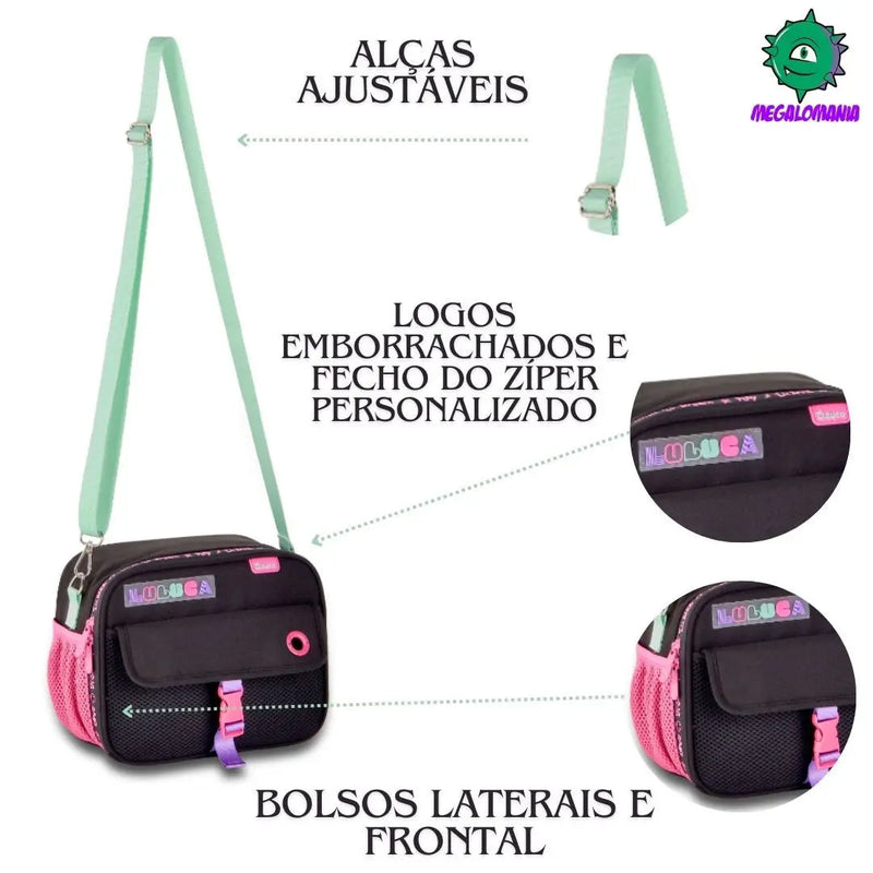 Kit Lancheira Térmica Estojo Box Preto Lanche Escolar Lápis Juvenil Feminino Clio Megalomania
