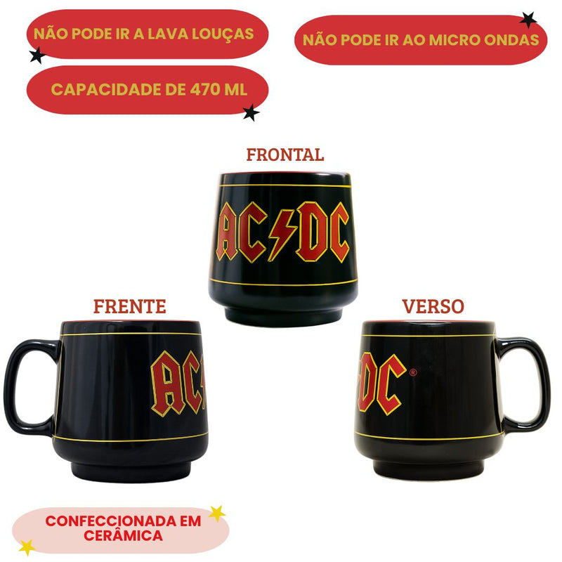 Caneca Wind AC/DC Guitar Guitarra Café Rock Clássico Metal Presente Colecionável Cerâmica 470ML
