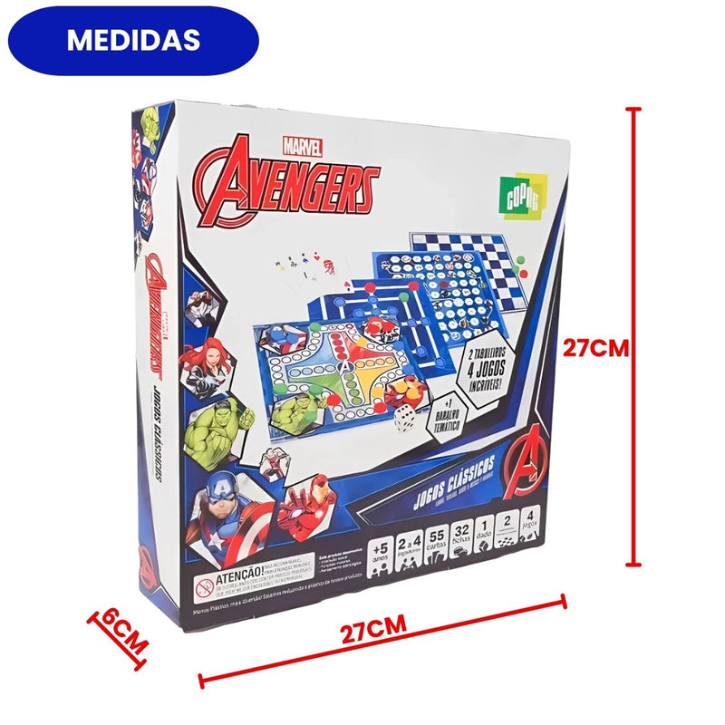 Jogos Clássicos Marvel Vingadores Avengers Original Trilha Sobe e Desce Ludo Dama Juvenil Adulto Ponto Criativo