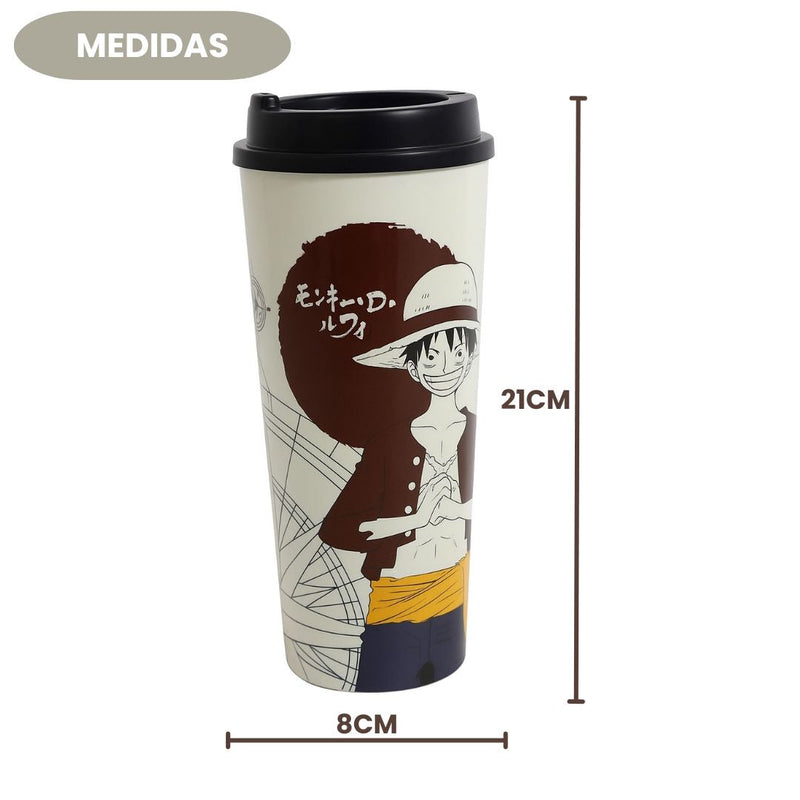 Copo Com Cordão Canudo 1000ML One Piece Luffy Bússola Passeio Nerd Anime Geek Pirata Presente Megalomania