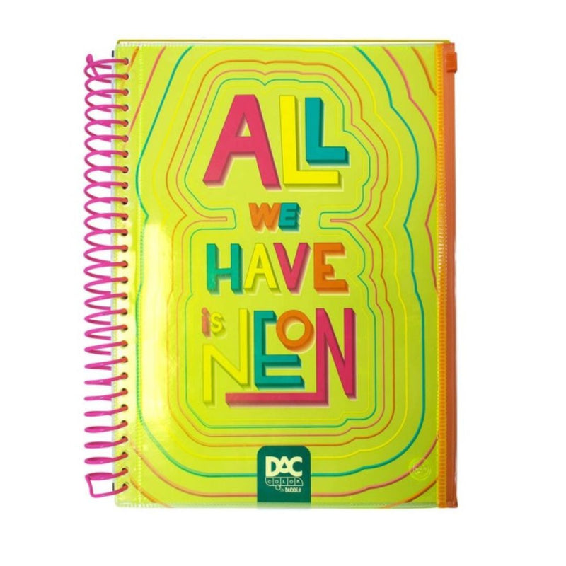 Caderno Universitário A4 160 Folhas Amarelo Bubble Neon Malote Zip Volta as Aulas Espiral Juvenil