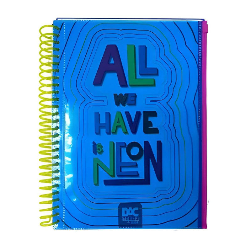 Caderno Universitário A4 160 Folhas Azul Bubble Neon Com Malote Zip Volta as Aulas Espiral Juvenil