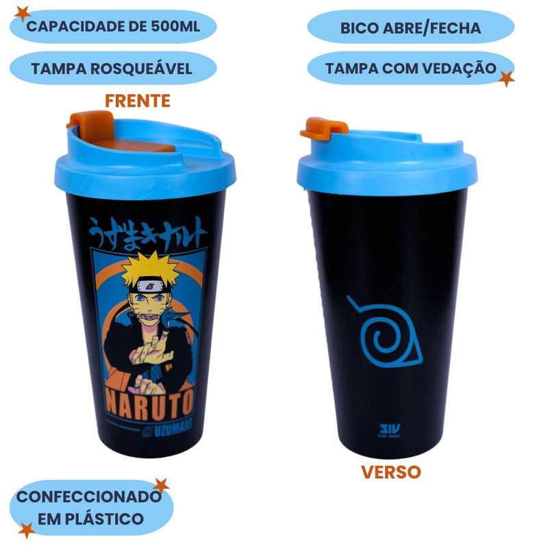 Copo Star Naruto Uzumaki 500ml Com Tampa Anime Dc Comix Café Água Coleção Original Megalomania