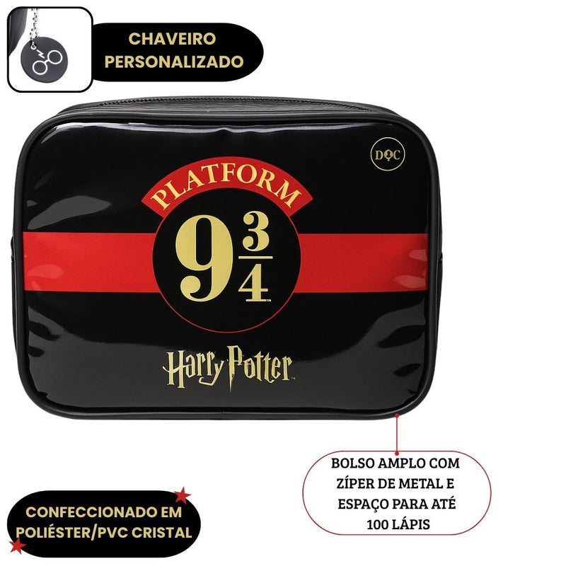 Estojo Escolar Grande Harry Potter Hogwarts Pvc Cristal 100 Pens Volta Aulas Organizador Magia