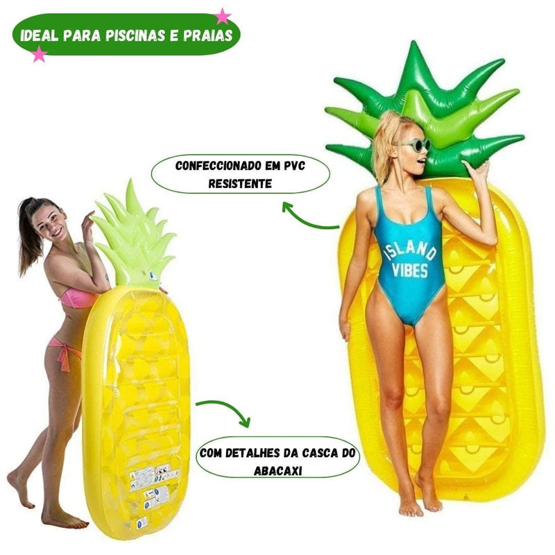 Boia Inflável Colchão Formato Abacaxi 190cm x 87cm Adulto Criança Verão Piscina Mar Sol Megalomania