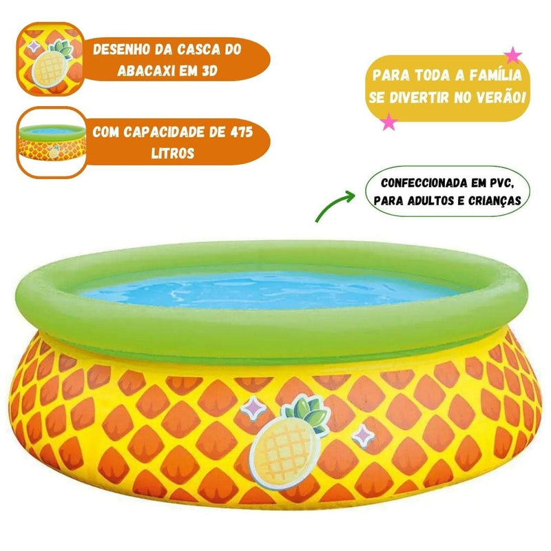 Piscina Inflável Redonda Abacaxi 3d Infantil Adulto 150cm x 41cm 475 litros Verão Diversão Megalomania