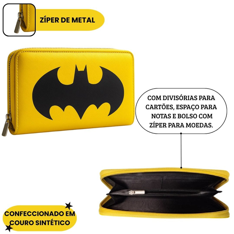 CARTEIRA PU ZÍPER BATMAN LOGO DC COMICS WARNER BROS HEROI 40042