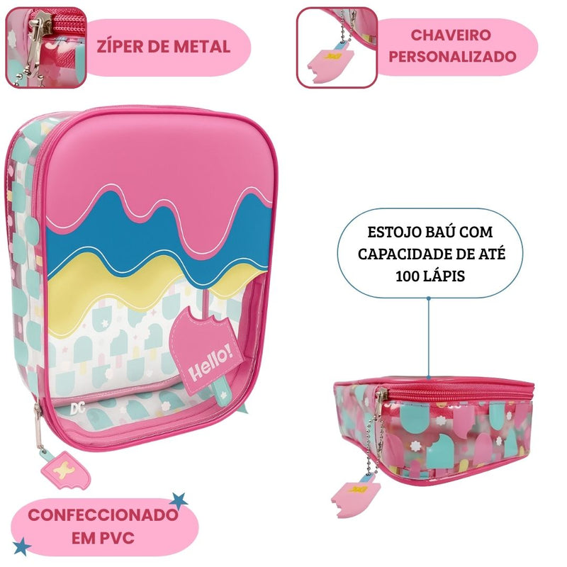 Estojo Baú Grande Juvenil Dac Hello Sorvete Espaçoso Infantil Escolar Ponto Criativo
