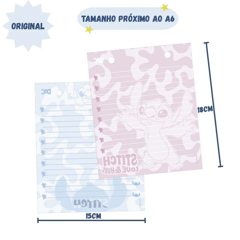 Refil Mini Fichário Stitch A6 2 Furos 80 Folhas Escolar Organização Volta Aulas Disney Ponto Criativo