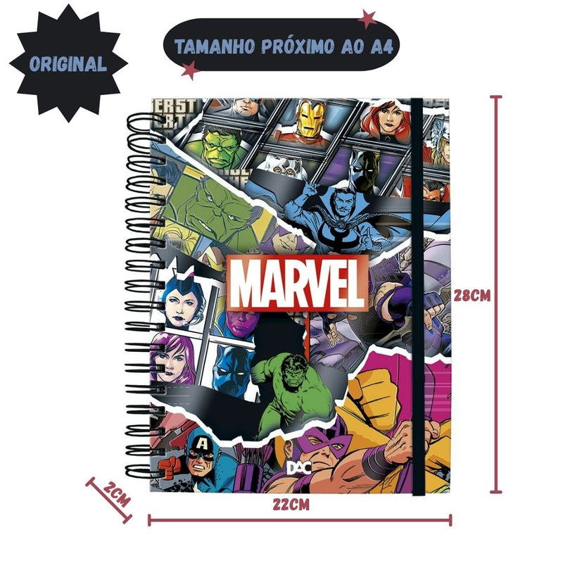 Caderno Universitário Smart Marvel A4 80 Folhas 10 Divisórias Elástico Volta as Aulas Ponto Criativo
