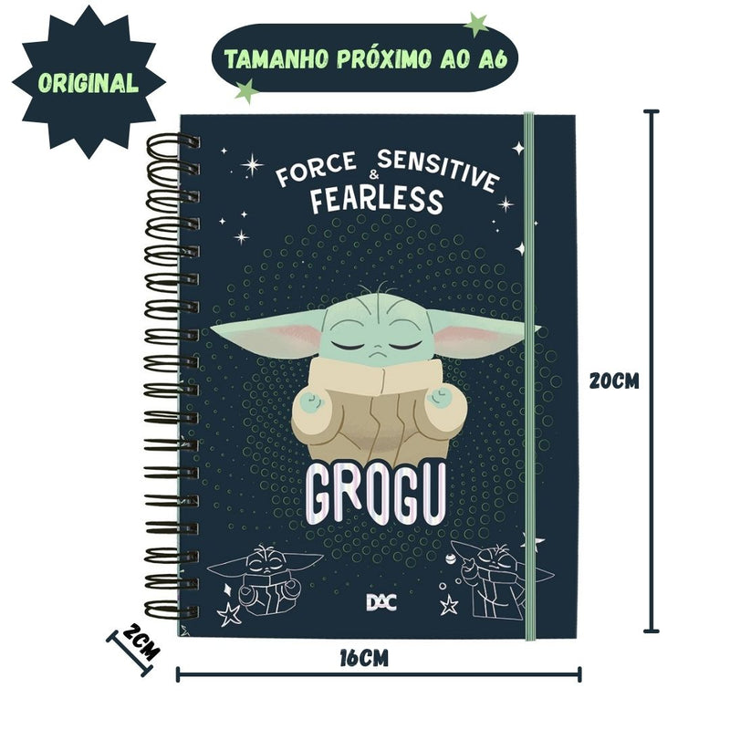 Caderno Smart Mini Star Wars Baby Yoda A6 80 Folhas Escolar Elástico 10 Divisórias Volta as Aulas
