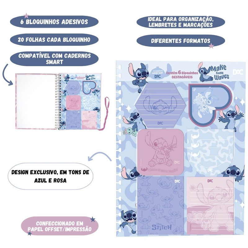 Bloco De Anotações Caderno Smart Stitch Escolar Disney A4 06 Blocos Organização Volta as Aulas