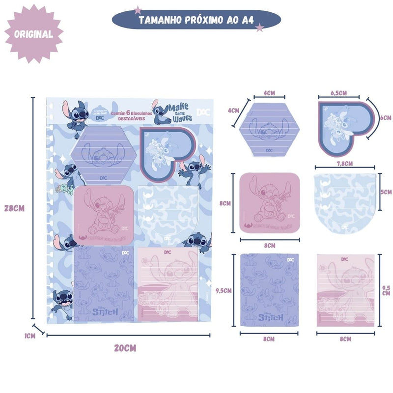 Bloco De Anotações Caderno Smart Stitch Escolar Disney A4 06 Blocos Organização Volta as Aulas