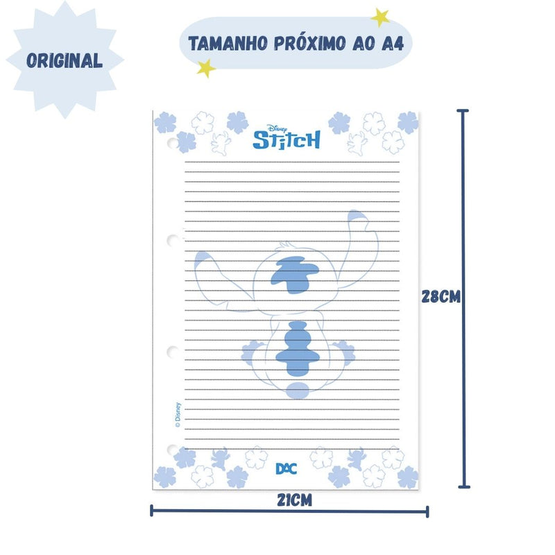 Refil Fichário Universitário Stitch A7 4 Furos 96 Folhas Escolar Volta as Aulas Disney DAC Ponto Criativo