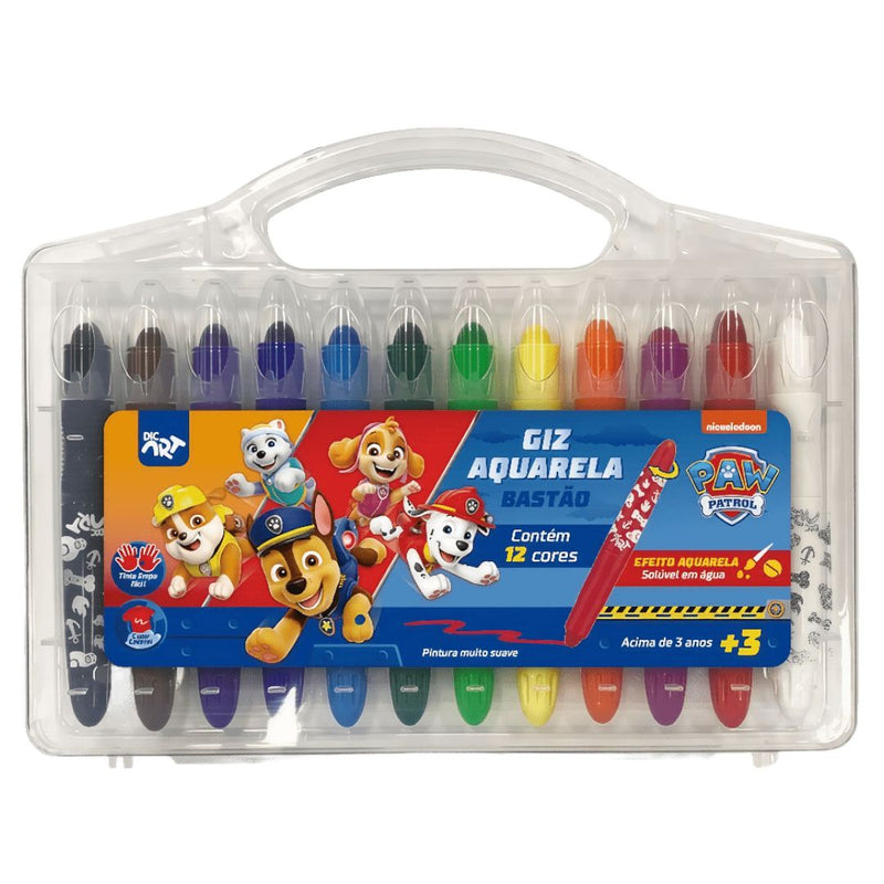 Giz Aquarela Retrato 12 Cores Patrulha Canina Personalizado Personagem DAC Infantil Escolar Desenho
