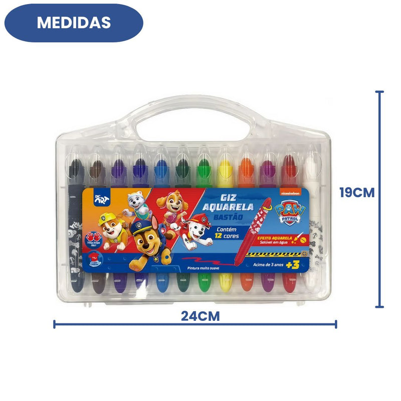Giz Aquarela Retrato 12 Cores Patrulha Canina Personalizado Personagem DAC Infantil Escolar Desenho