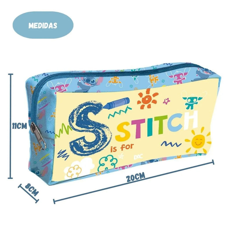 Estojo Escolar Tecido Stitch Juvenil Disney 60 Pens Zíper Volta as Aulas Original Ponto Criativo