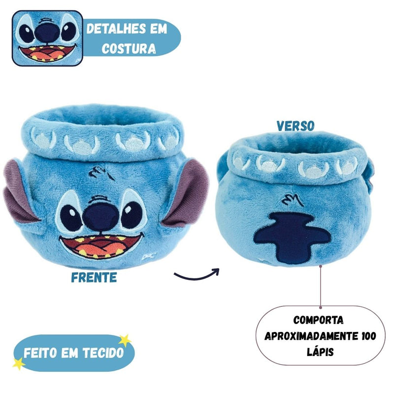 Organizador de Mesa Stitch Pelucia Disney Lapis Caneta Estudo Escolar Porta Treco Escritorio Ponto Criativo