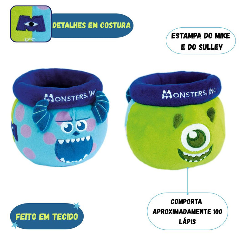 Organizador de Mesa Pelúcia Monstros S.A Sullivan e Mike Desenho Porta Lápis 100 Pens Escritório Ponto Criativo