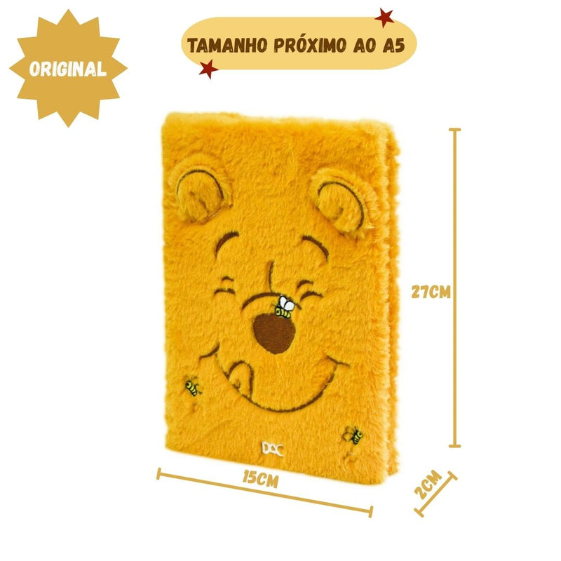 Caderno De Anotações Fluffy Ursinho Pooh 80 Folhas Disney Pelucia Juvenil Escolar Aulas