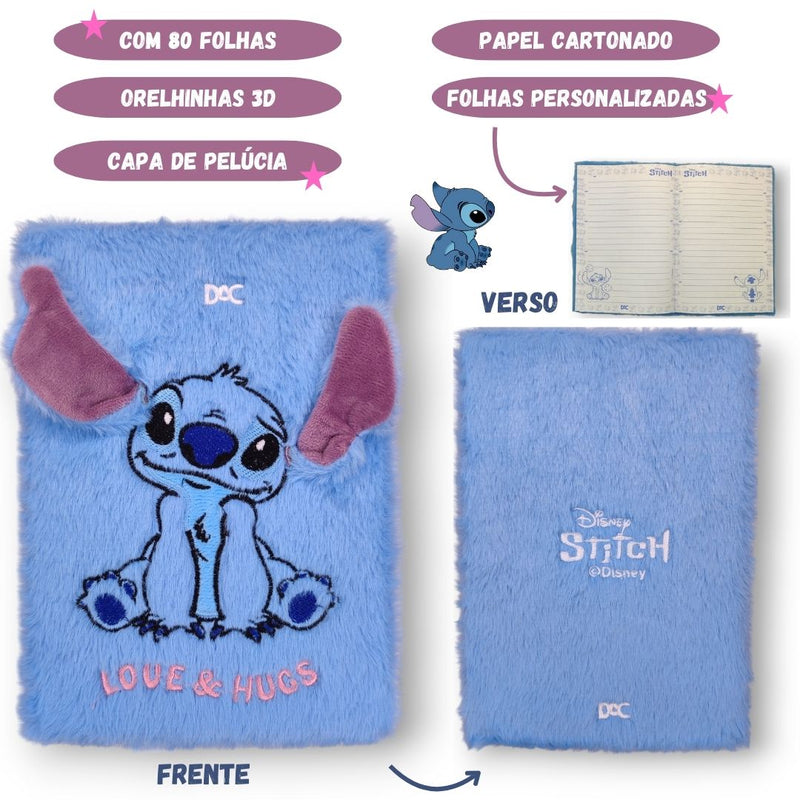 Caderno Colegial Anotação Stitch A5 Escolar Organização Pelúcia 3D Dac