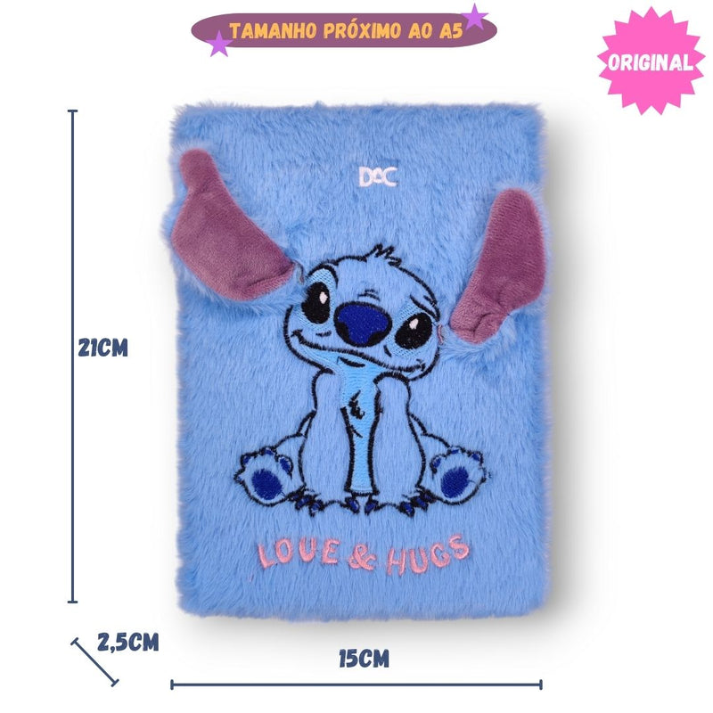 Caderno Colegial Anotação Stitch A5 Escolar Organização Pelúcia 3D Dac