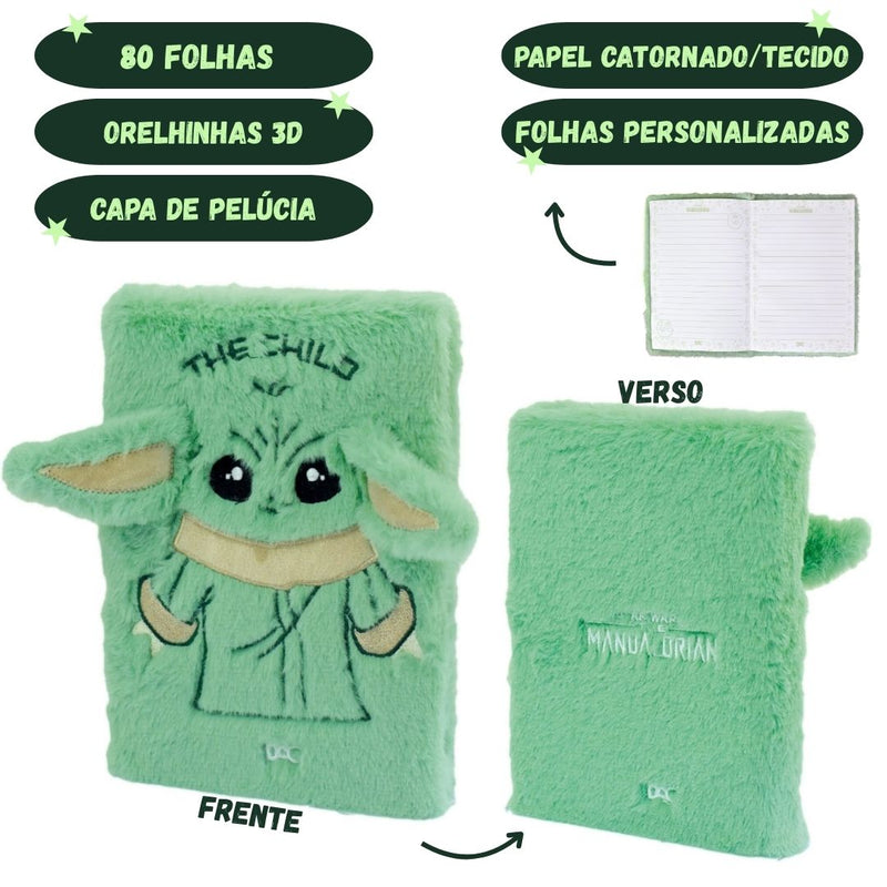 Caderno Anotações Fluffy Baby Yoda Star Wars Colegial 80 Folhas A5 Escolar Mandalorian Organização Ponto Criativo
