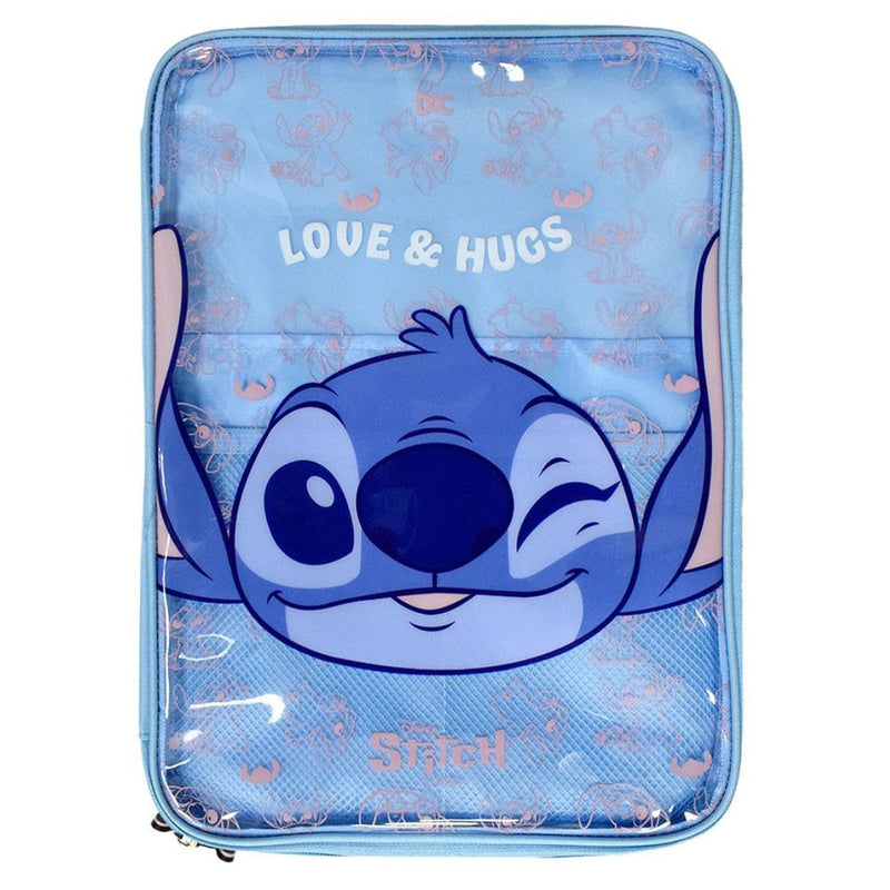 Pasta Universitária Stitch Escolar Zíper Disney Volta Aulas Organização 3 Bolsos Internos Original Ponto Criativo