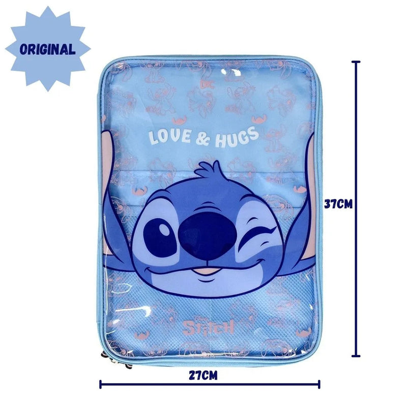 Pasta Universitária Stitch Escolar Zíper Disney Volta Aulas Organização 3 Bolsos Internos Original Ponto Criativo