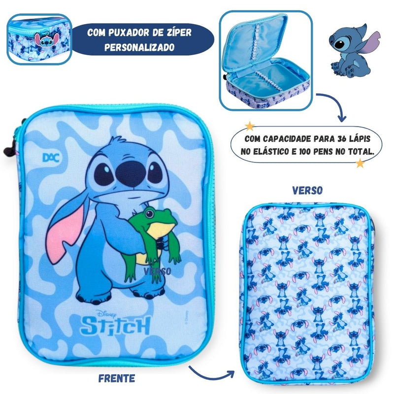 Estojo Stitch Box 36 Elástico 100 Pens Grande Original Disney Juvenil Megalomania