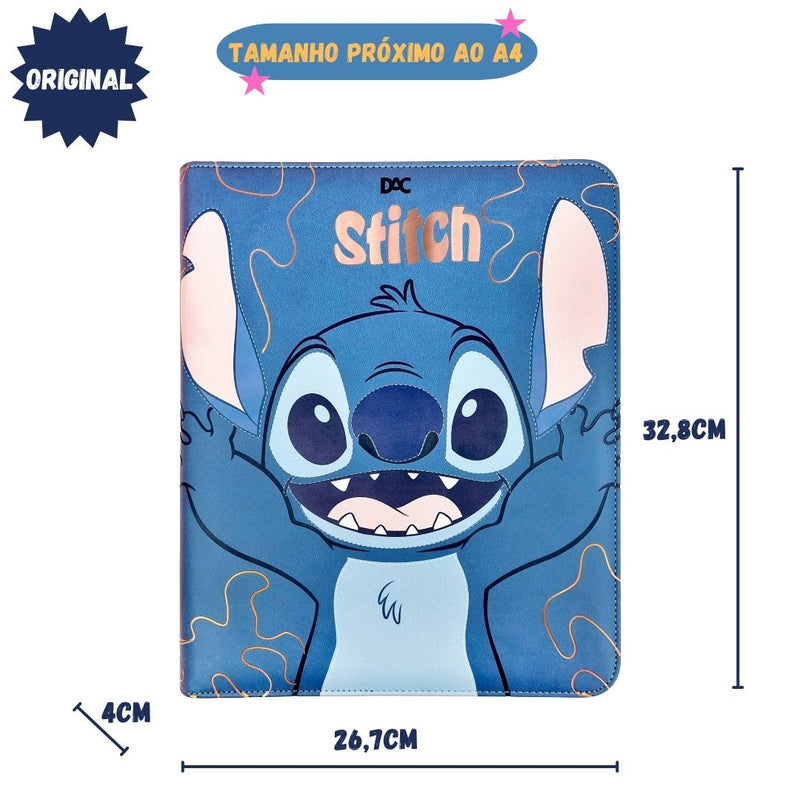 Fichário Caderno Argolado Stitch Universitário com Zíper 48 folhas Escolar Tamanho A4 Megalomania